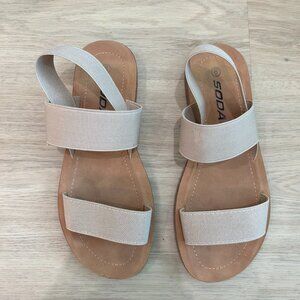 SODA Comfort Ankle Womens Sandals Size 6 Beige Straps Fair Condition